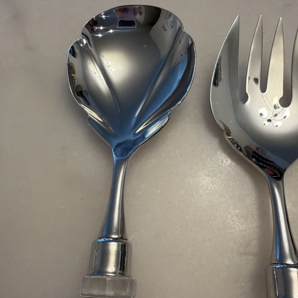 Reed & Barton Stainless & Glass/Crystal Handle 2 Piece Salad Serving Utensils